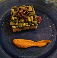 Tartar of asparagus and broad beans with potatoes and sprouts